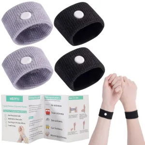2 Pairs Motion Sickness Relief Wristbands Travel Acupressure Wristbands Nausea Relief Band for Morning Sickness Sea Travel Car Sickness Black,grey.