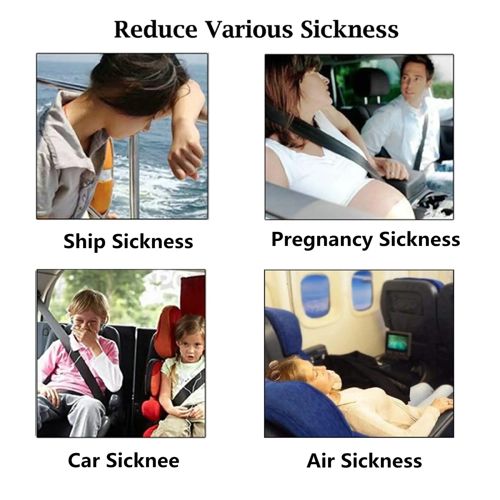 2 Pairs Motion Sickness Relief Wristbands Travel Acupressure Wristbands Nausea Relief Band for Morning Sickness Sea Travel Car Sickness Black,grey.