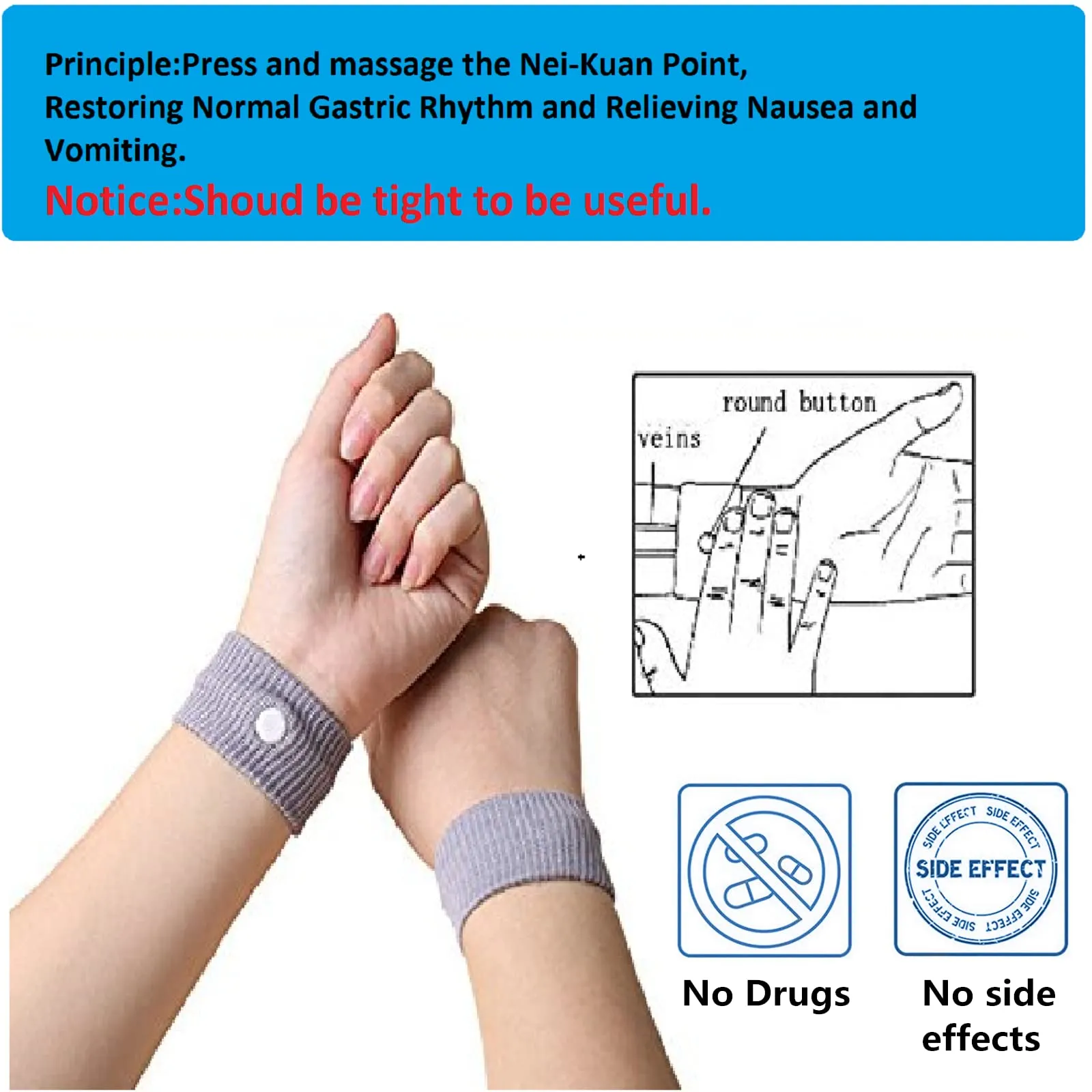 2 Pairs Motion Sickness Relief Wristbands Travel Acupressure Wristbands Nausea Relief Band for Morning Sickness Sea Travel Car Sickness Black,grey.