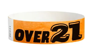 3/4" Tyvek Over 21 ORG Wristbands