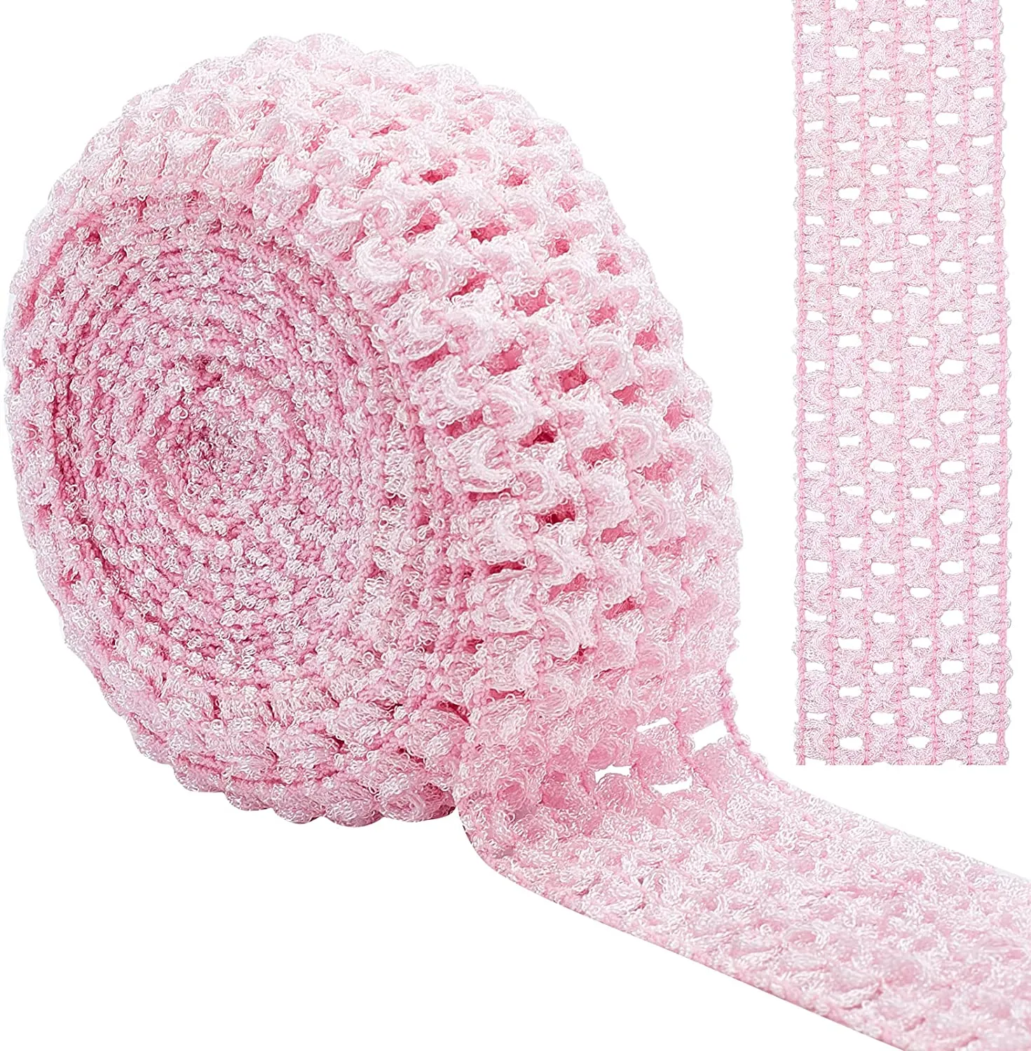 5.5 Yards 1.7 Wide Elastic Crochet Headband Ribbon Crochet Stretch Trim Fabric for Hair Accessories Tube Top, Light Pink