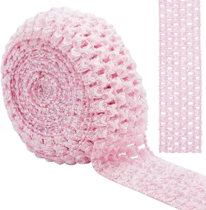 5.5 Yards 1.7 Wide Elastic Crochet Headband Ribbon Crochet Stretch Trim Fabric for Hair Accessories Tube Top, Light Pink