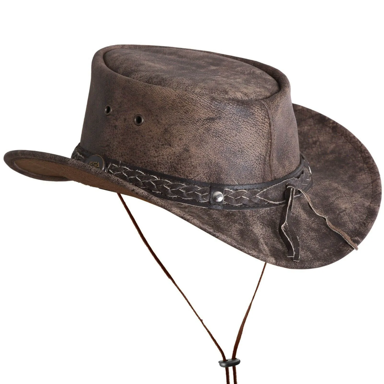 Australian Style Brow Leather Distressed Crushable Foldable Outback Classic Hat