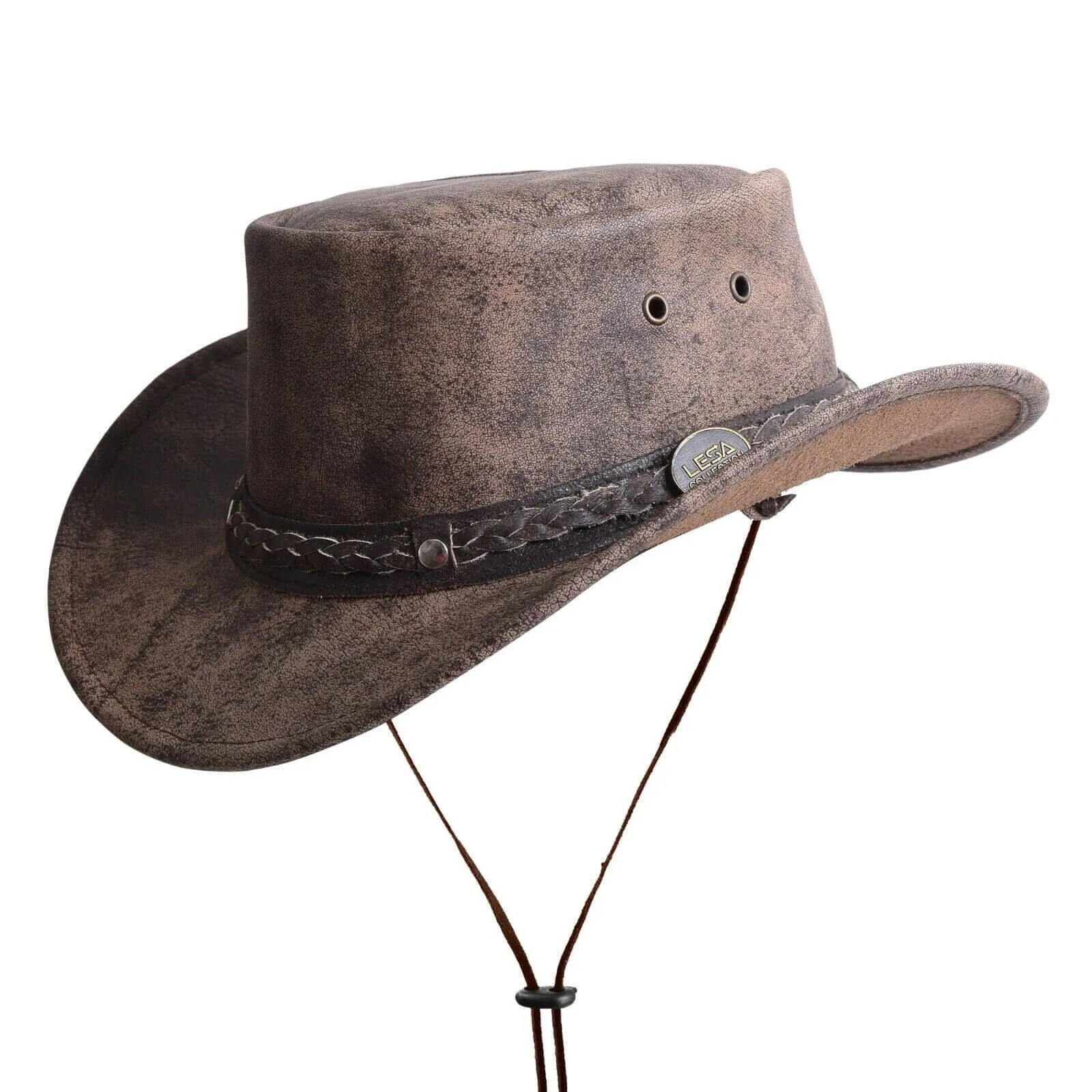 Australian Style Brow Leather Distressed Crushable Foldable Outback Classic Hat
