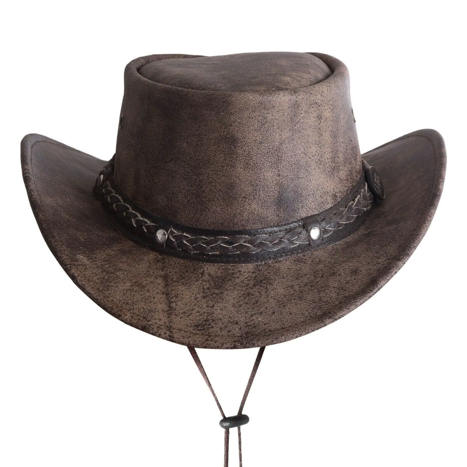 Australian Style Brow Leather Distressed Crushable Foldable Outback Classic Hat
