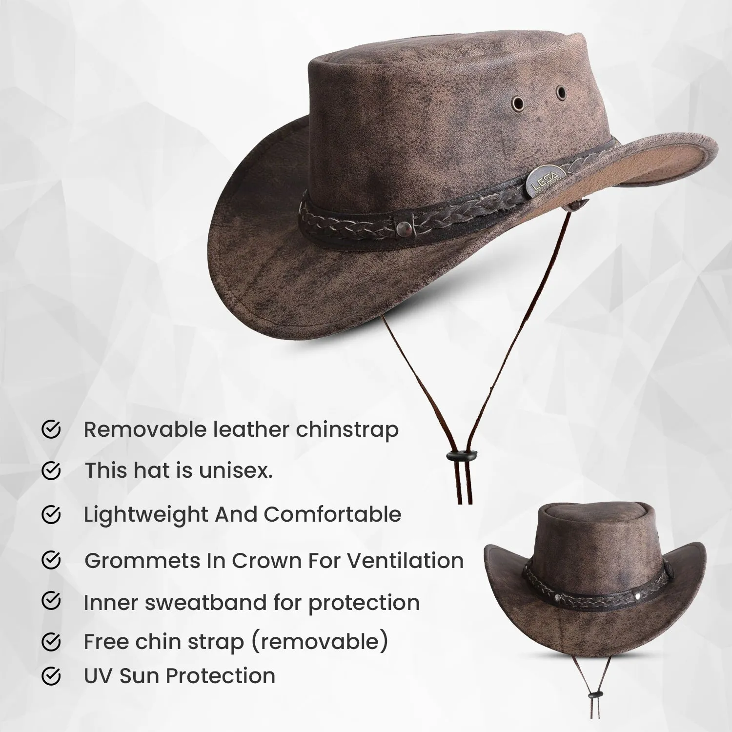 Australian Style Brow Leather Distressed Crushable Foldable Outback Classic Hat