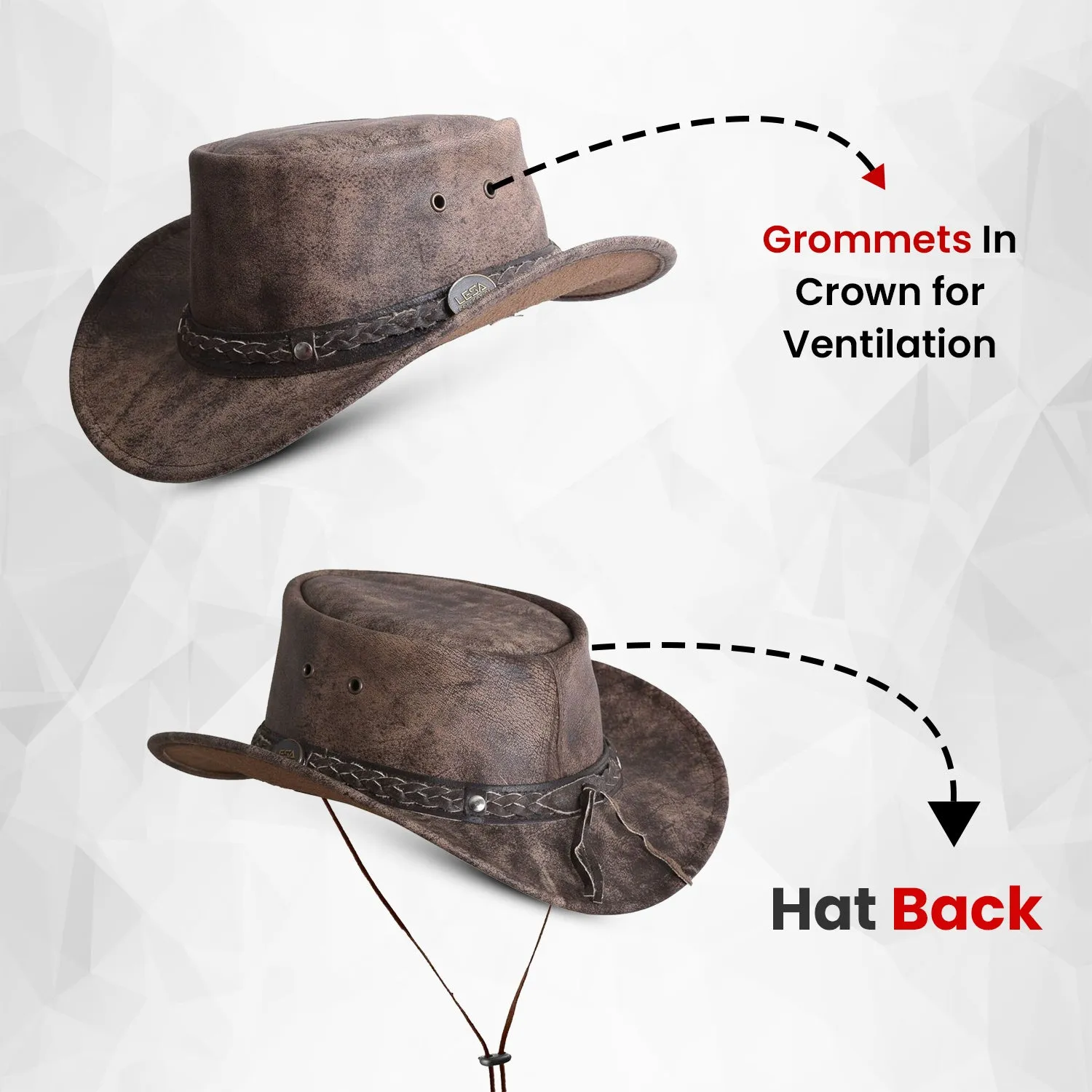 Australian Style Brow Leather Distressed Crushable Foldable Outback Classic Hat