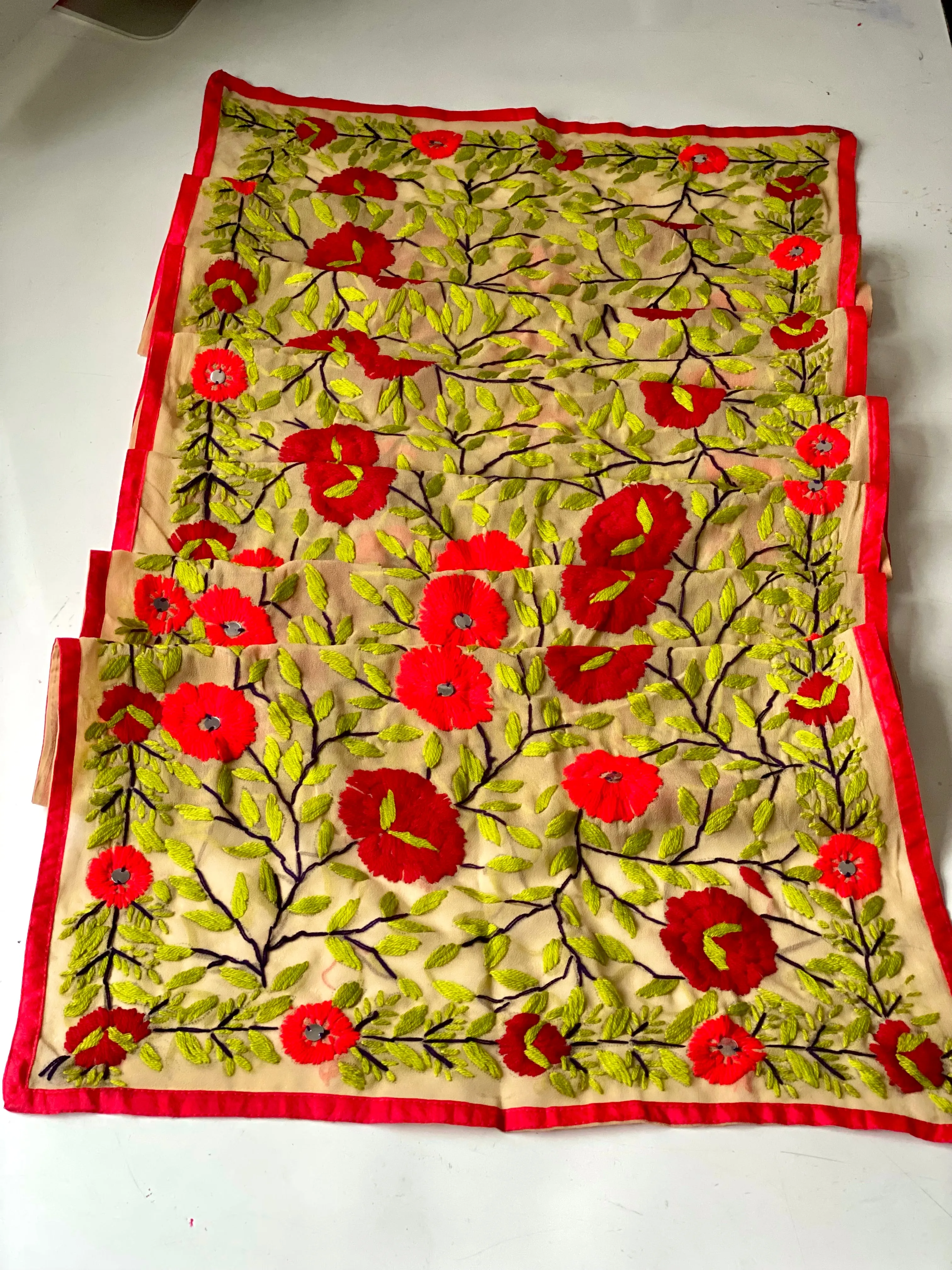 Beige x Red Mini Georgette Neck Scarf / Wrap