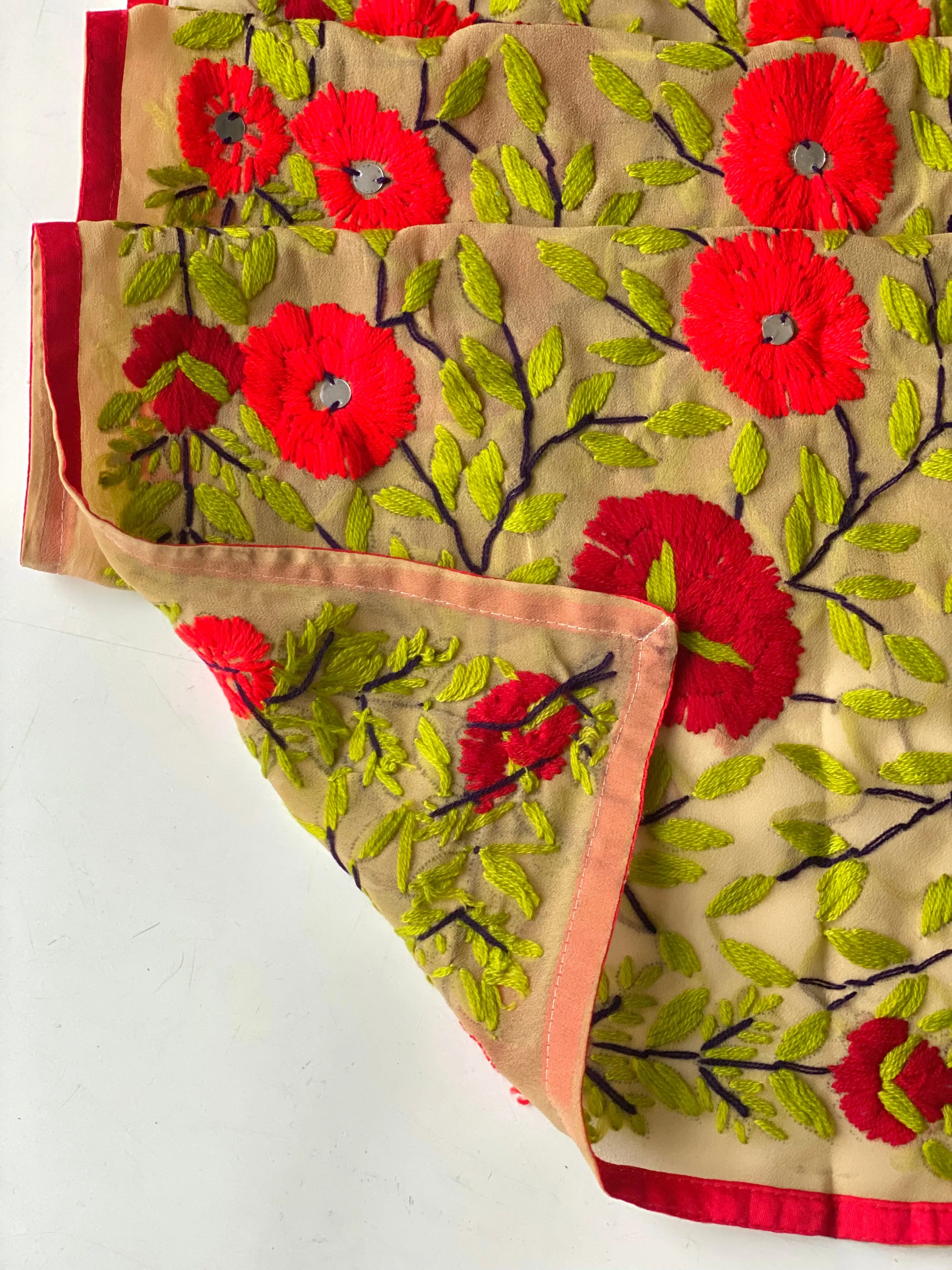 Beige x Red Mini Georgette Neck Scarf / Wrap