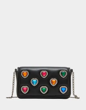 BEJEWELED HEARTS CROSSBODY BLACK