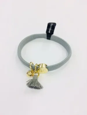 Black Colour Elastic Hair Tie Bracelet Pale Grey With Tassel and Gold Ball 6719GREY