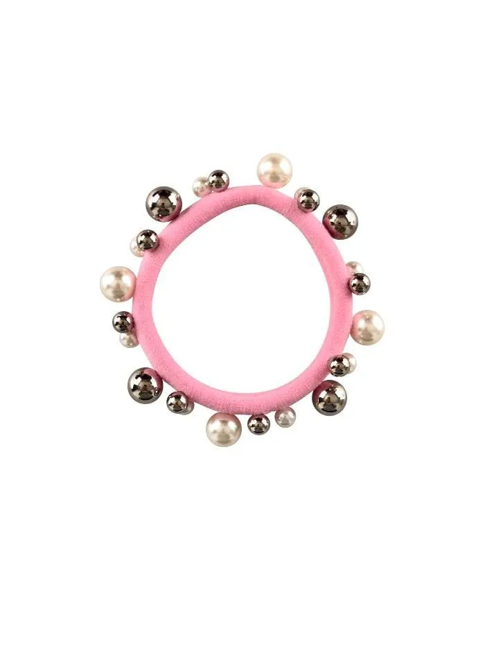 Black Colour Elastic Pearl Hair Tie Bracelet Pink With Pearls 5538