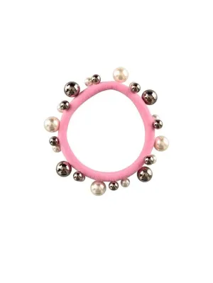 Black Colour Elastic Pearl Hair Tie Bracelet Pink With Pearls 5538