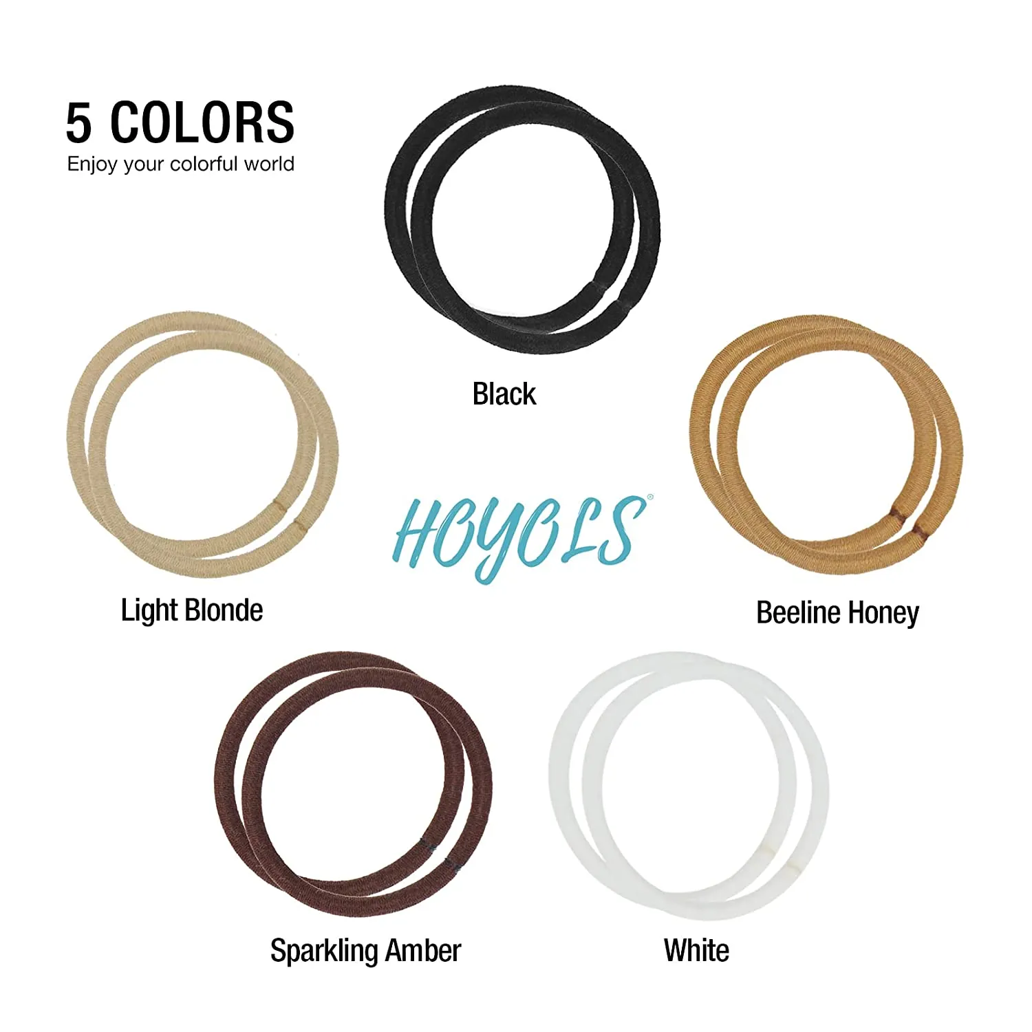 Black Hair Elastics Ties, No Metal Ponytail Holders Hair Bands Elastic Braided Thick for Women Girl Thick Fine Curly Hair 50 Count (Black)