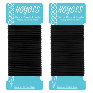 Black Hair Elastics Ties, No Metal Ponytail Holders Hair Bands Elastic Braided Thick for Women Girl Thick Fine Curly Hair 50 Count (Black)
