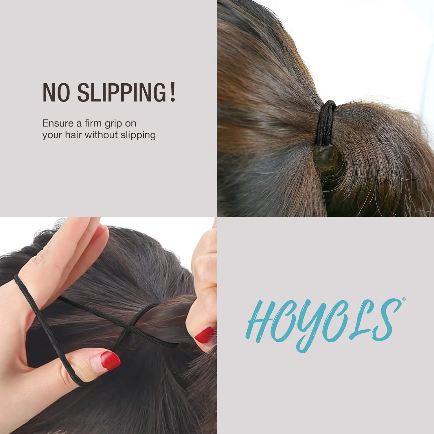 Black Hair Elastics Ties, No Metal Ponytail Holders Hair Bands Elastic Braided Thick for Women Girl Thick Fine Curly Hair 50 Count (Black)
