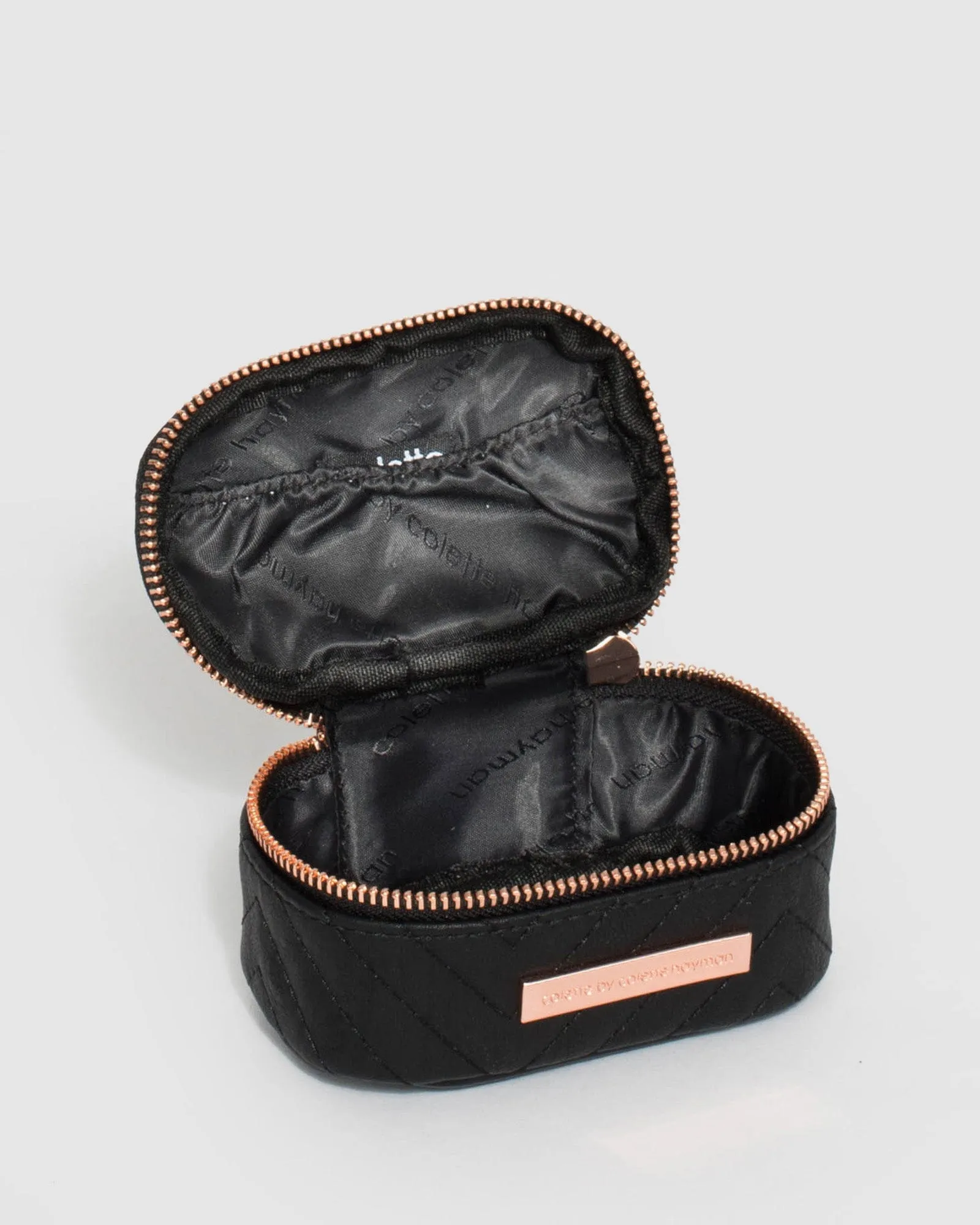 Black Quilted Jewel Case With Rose Gold Hardware