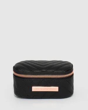Black Quilted Jewel Case With Rose Gold Hardware