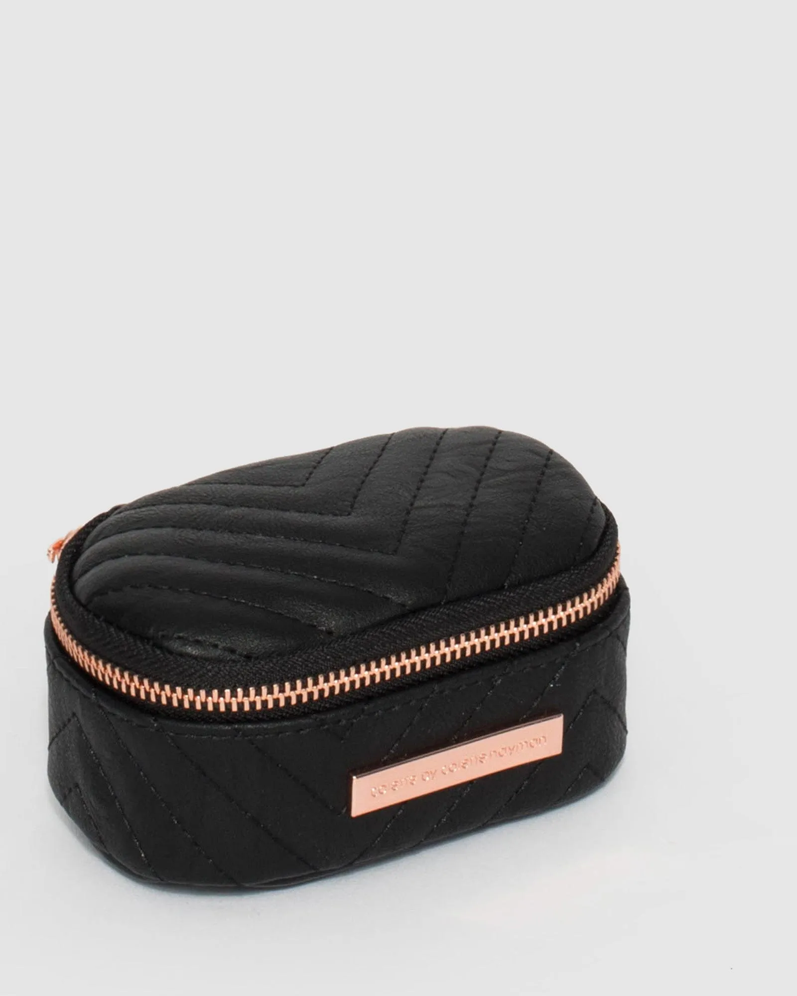 Black Quilted Jewel Case With Rose Gold Hardware