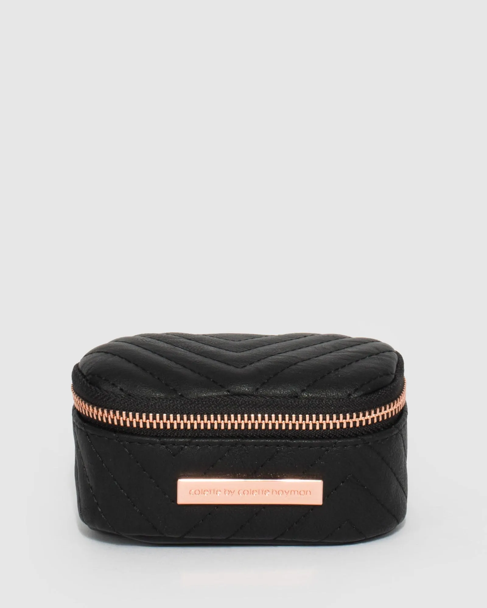 Black Quilted Jewel Case With Rose Gold Hardware