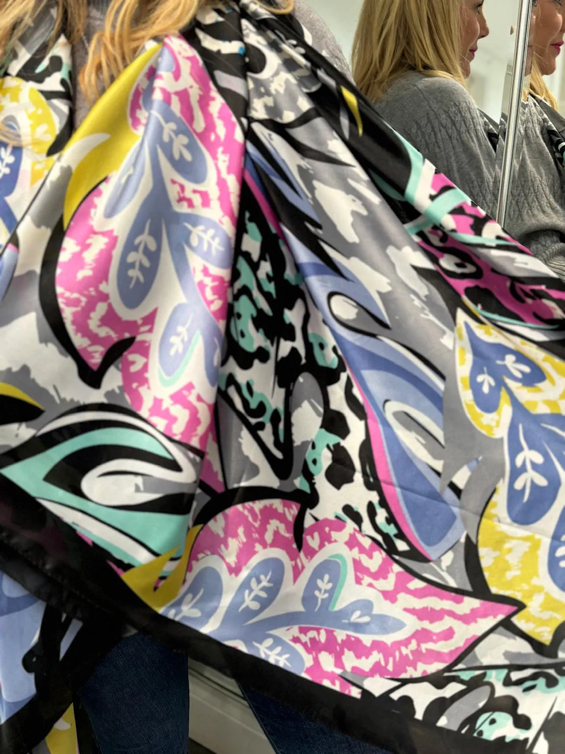 Black Vibrant Leaf Silk Blend Scarf