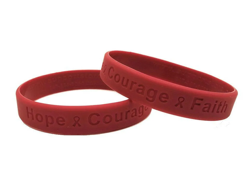 Burgundy Hope Courage Faith Rubber Wristband - Adult 8"