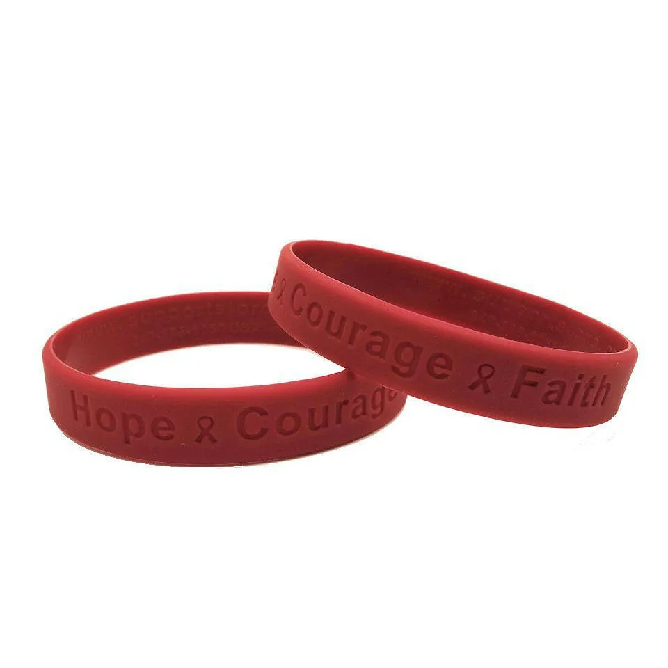 Burgundy Hope Courage Faith Rubber Wristband - Adult 8"