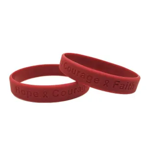 Burgundy Hope Courage Faith Rubber Wristband - Adult 8"