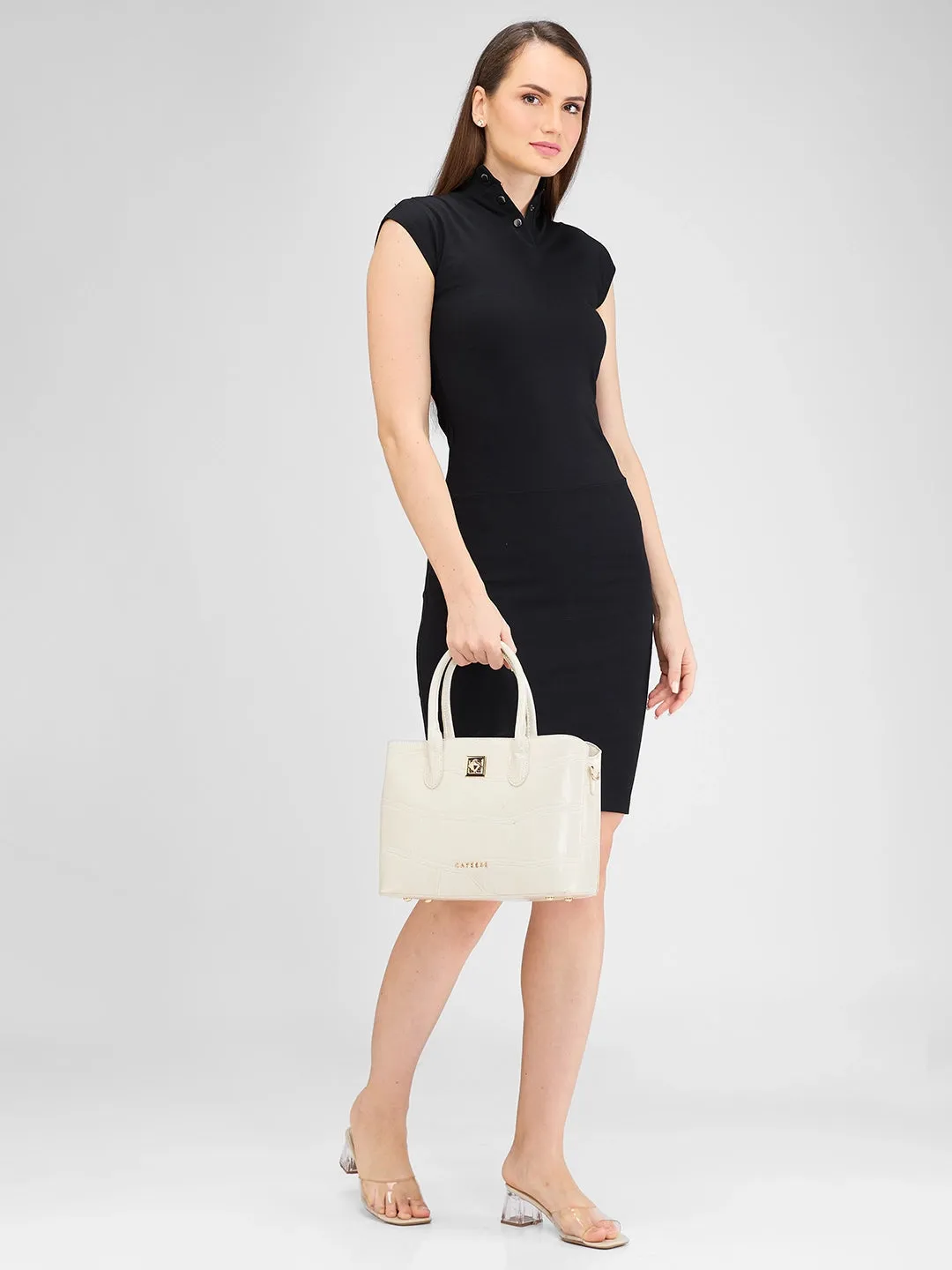 Caprese Mink Satchel Small Women Handbag |Shoulder Bag With Double Handle Beige