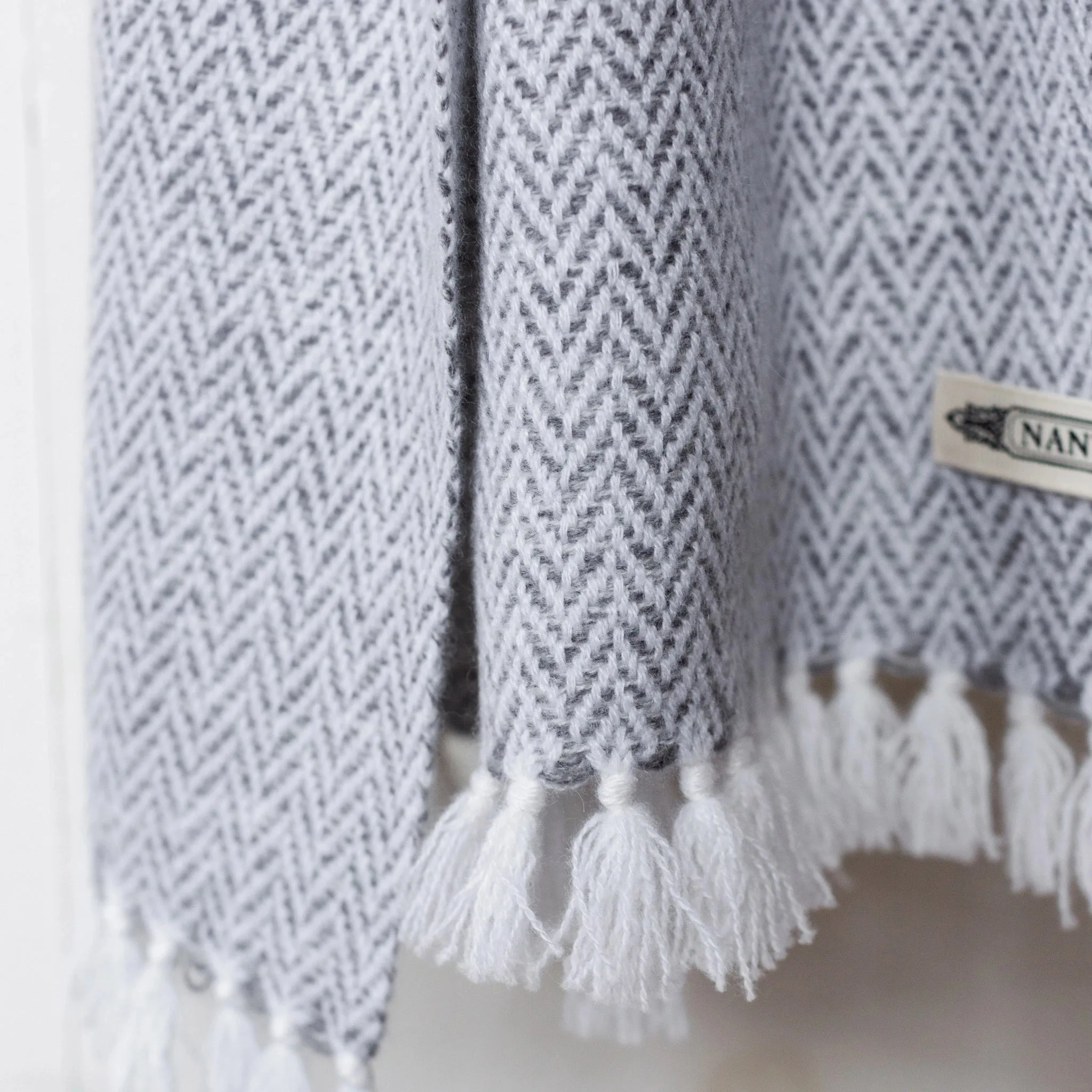 Charcoal Herringbone Handwoven Cashmere Scarf