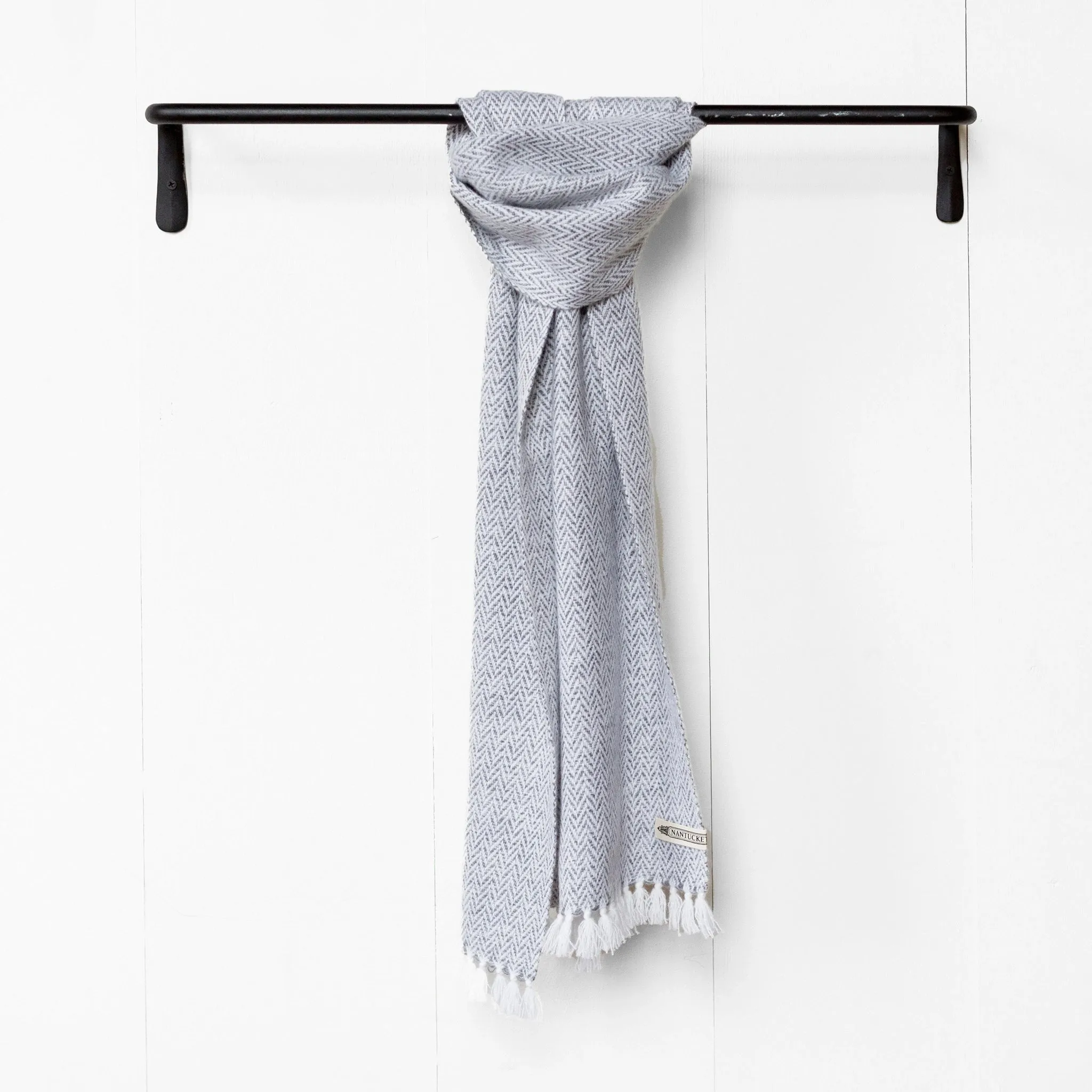 Charcoal Herringbone Handwoven Cashmere Scarf