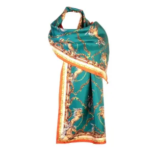 Clare Haggas Rearing To Go Classic Silk Scarf - Teal & Rust