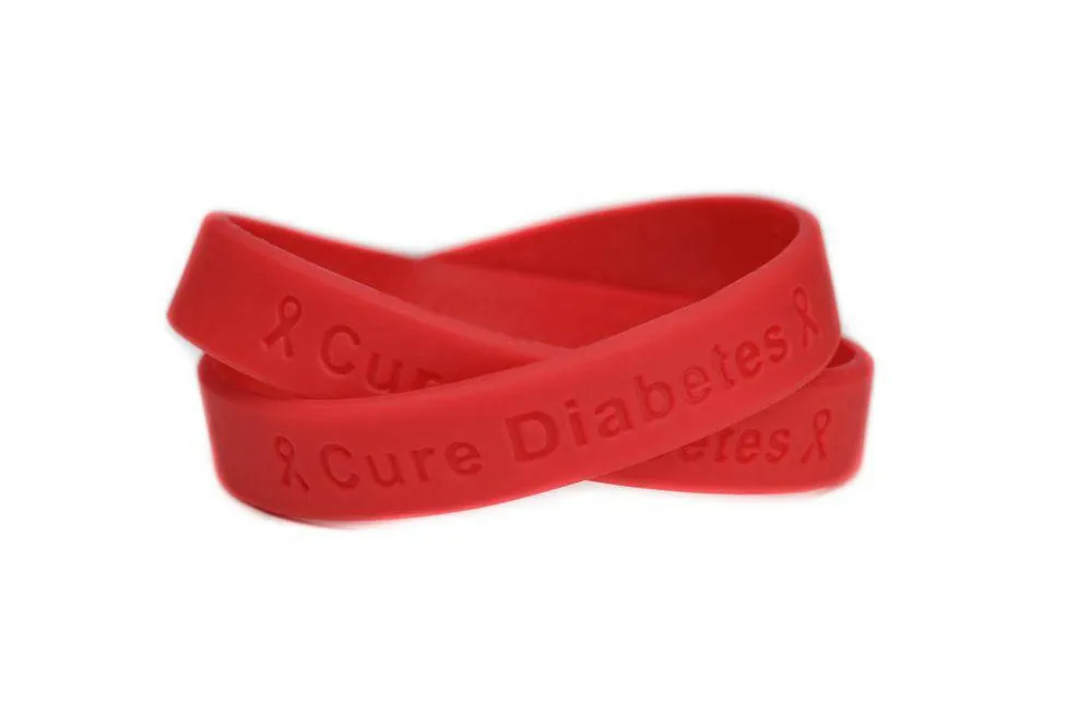 Cure Diabetes Red Rubber Bracelet Wristband - Adult 8"
