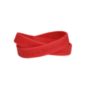 Cure Diabetes Red Rubber Bracelet Wristband - Adult 8"