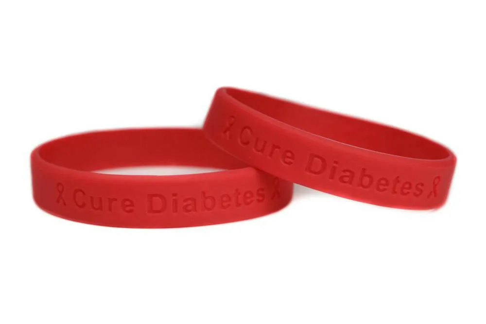 Cure Diabetes Red Rubber Bracelet Wristband - Adult 8"