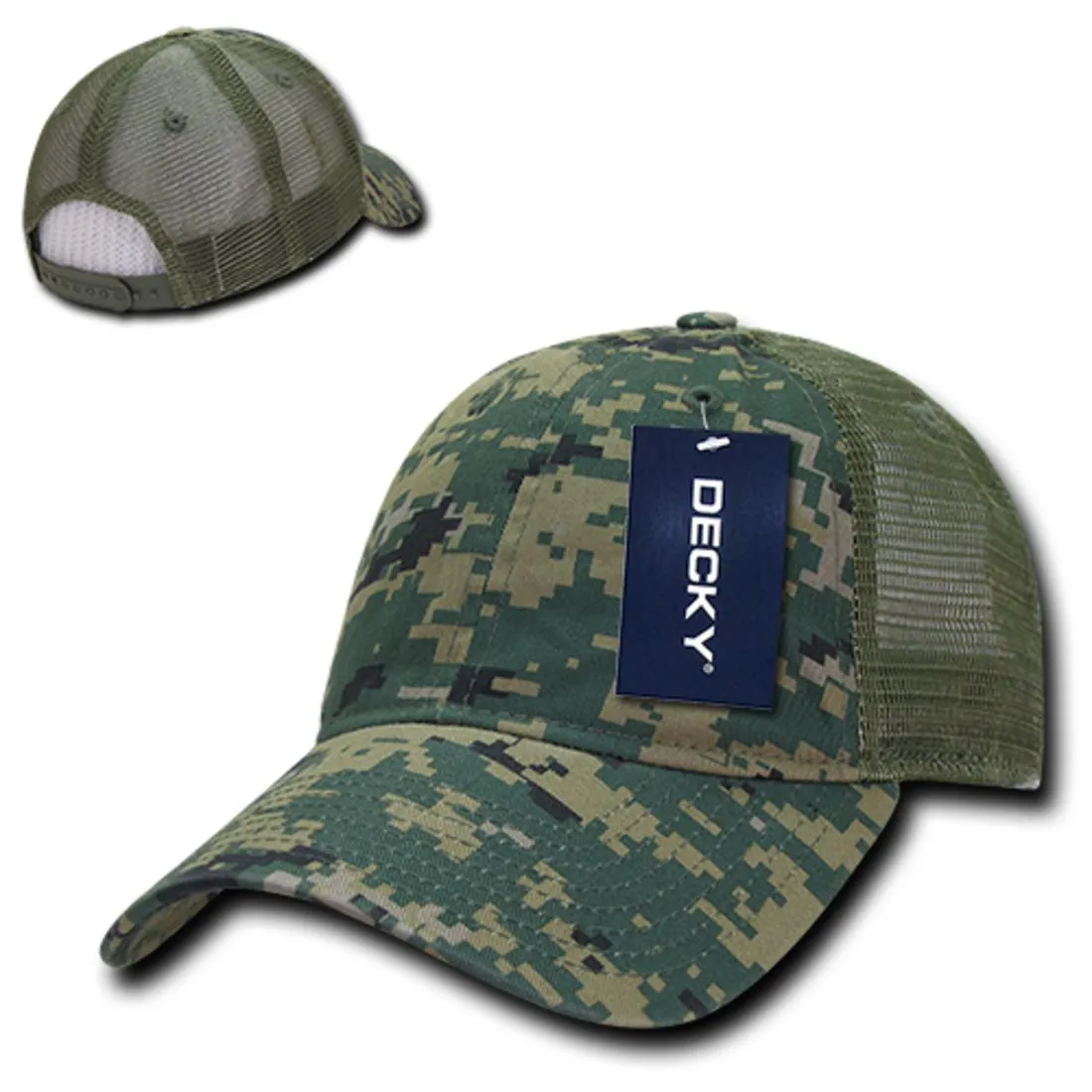 Decky 225 Camo Trucker Hats Low Profile 6 Panel Curved Bill Baseball Caps