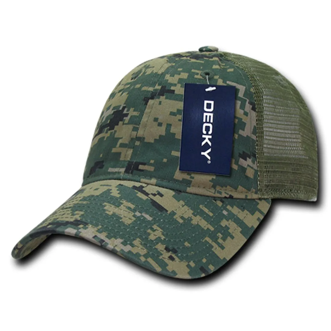 Decky 225 Camo Trucker Hats Low Profile 6 Panel Curved Bill Baseball Caps