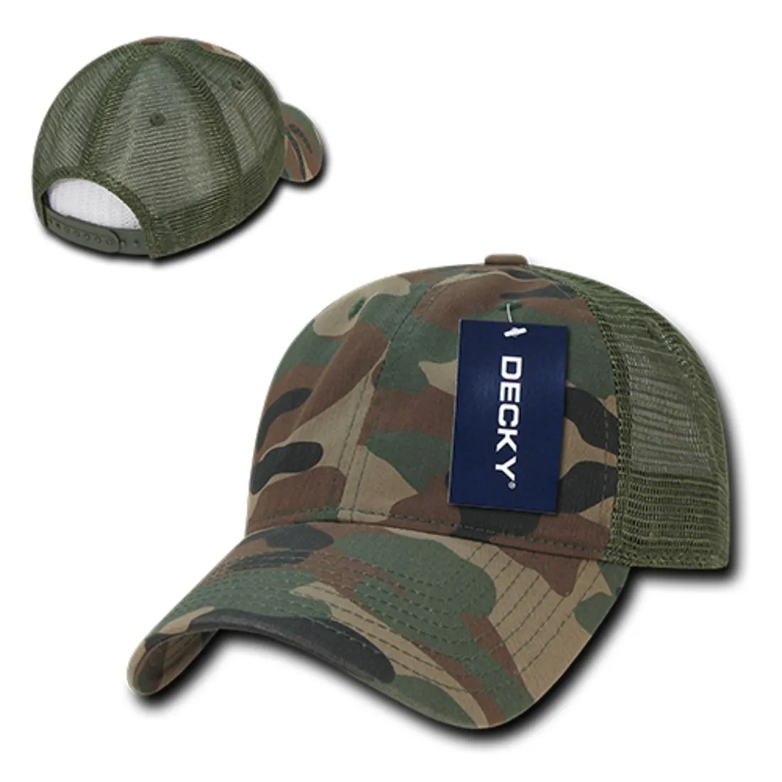 Decky 225 Camo Trucker Hats Low Profile 6 Panel Curved Bill Baseball Caps