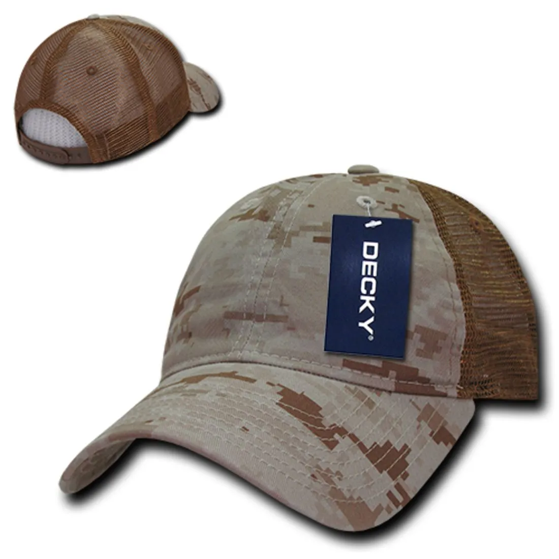 Decky 225 Camo Trucker Hats Low Profile 6 Panel Curved Bill Baseball Caps