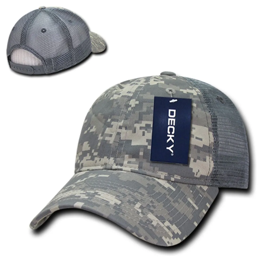 Decky 225 Camo Trucker Hats Low Profile 6 Panel Curved Bill Baseball Caps