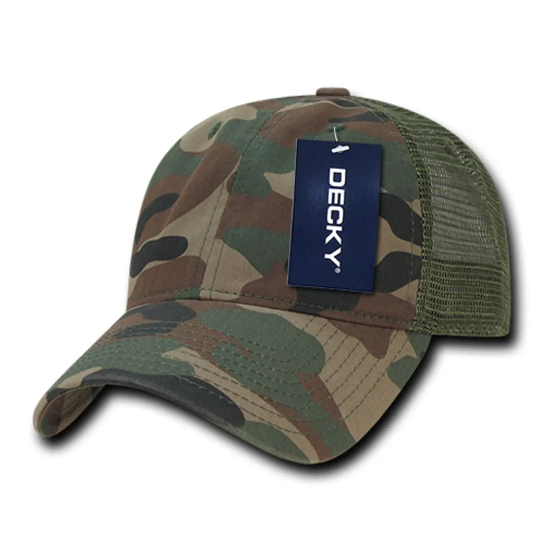 Decky 225 Camo Trucker Hats Low Profile 6 Panel Curved Bill Baseball Caps