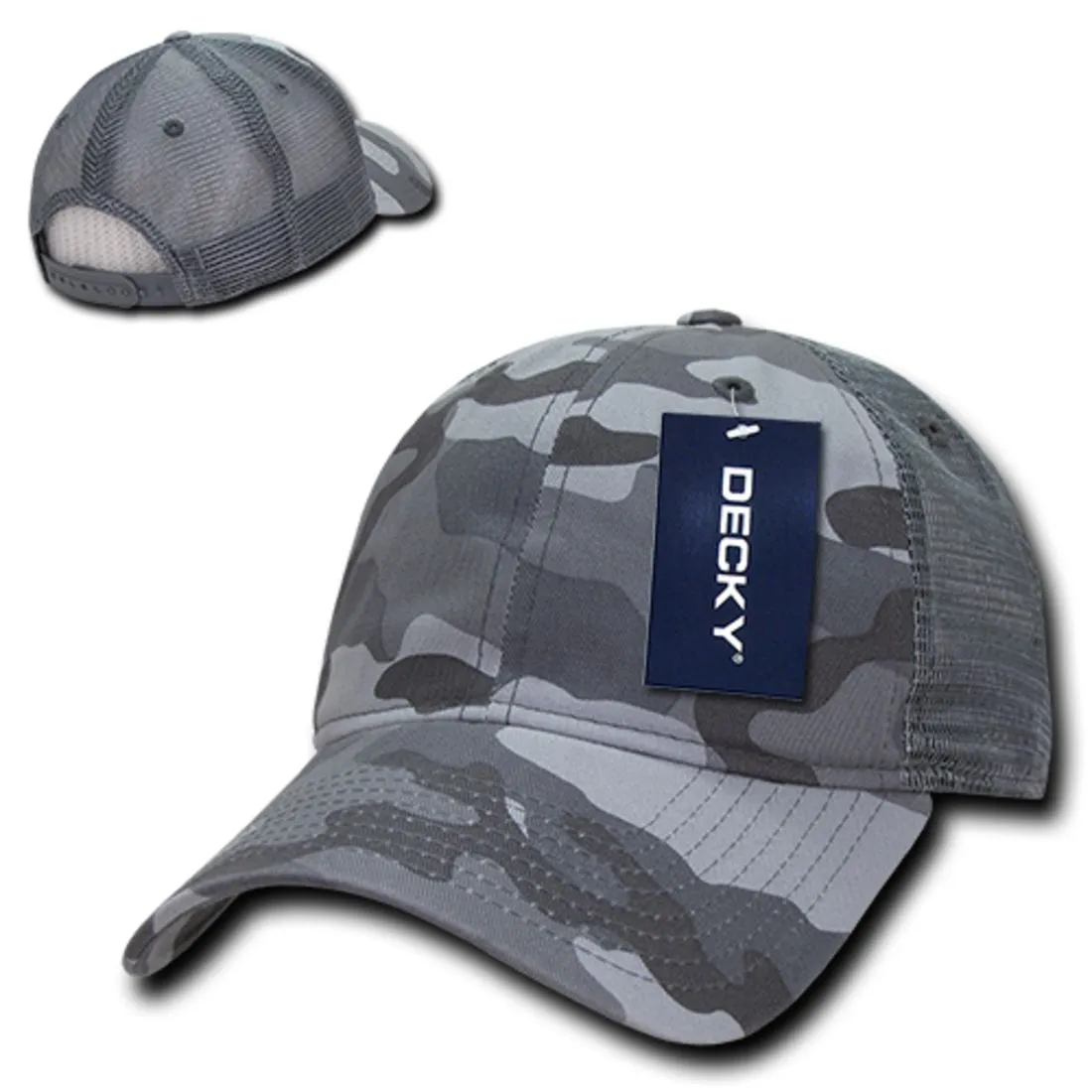 Decky 225 Camo Trucker Hats Low Profile 6 Panel Curved Bill Baseball Caps