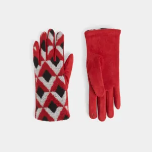Diamond Pattern Touchscreen Gloves - Red - Final Sale