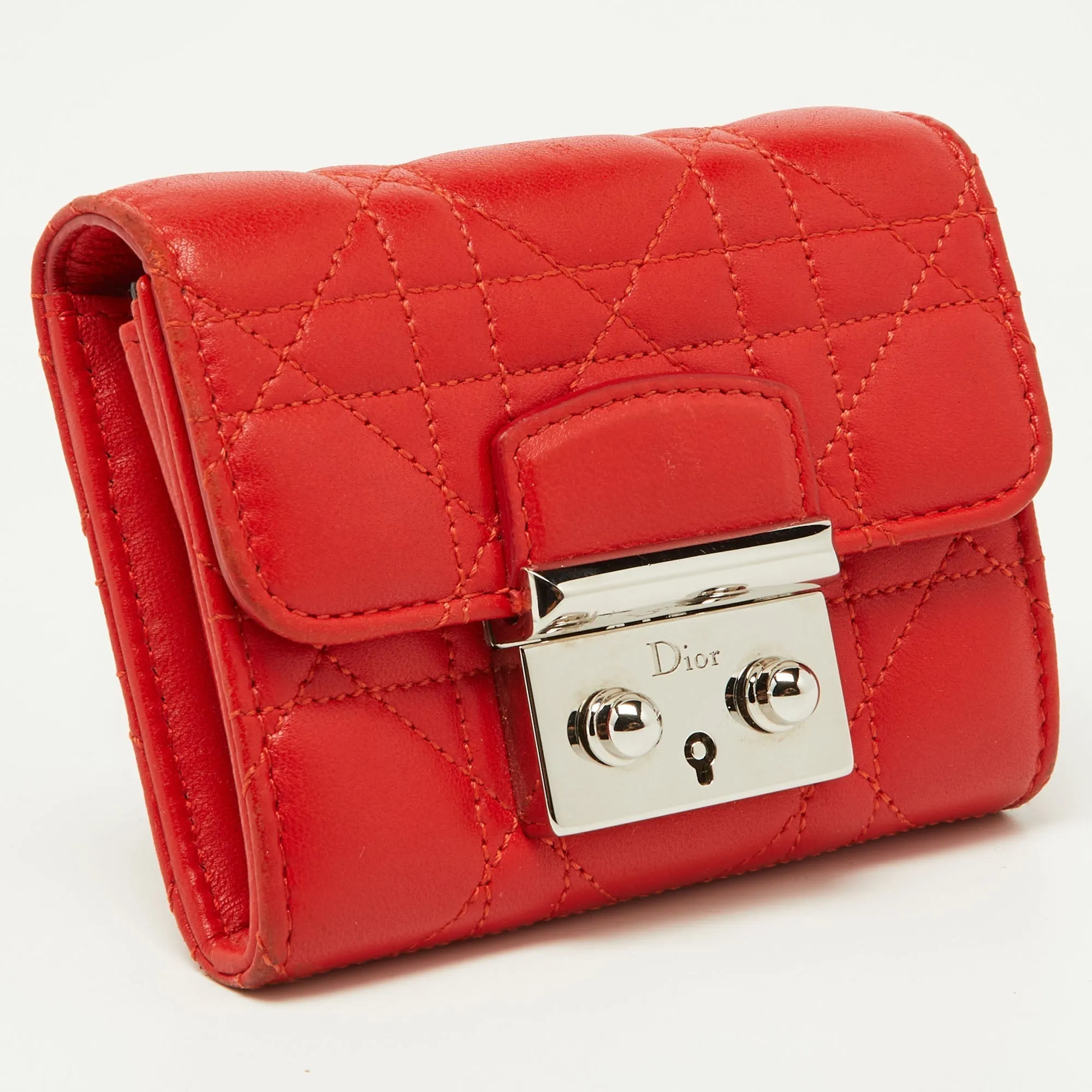 DIOR Red Cannage Leather Miss  Compact Wallet