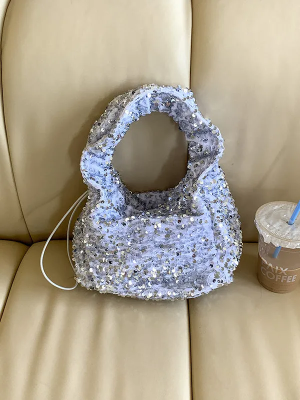 Drawstring Pleated Sequined Handbags Shoulder Bags