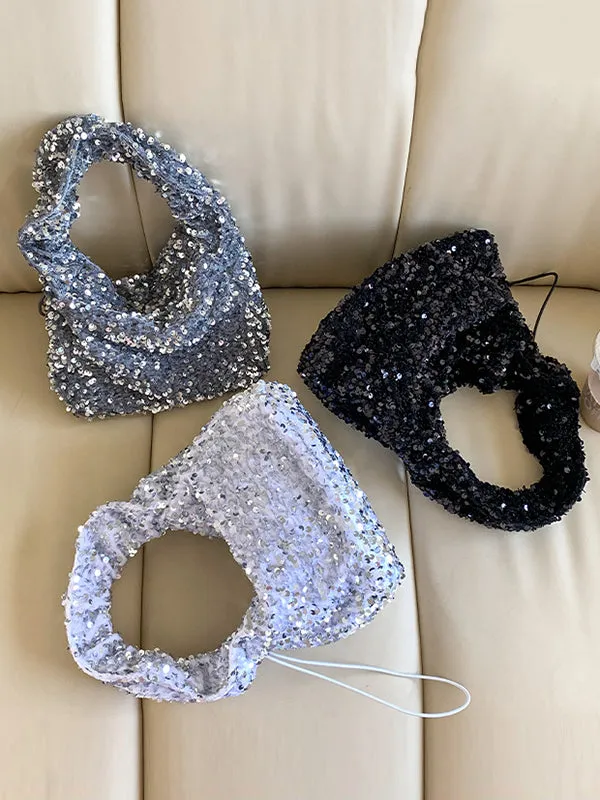Drawstring Pleated Sequined Handbags Shoulder Bags