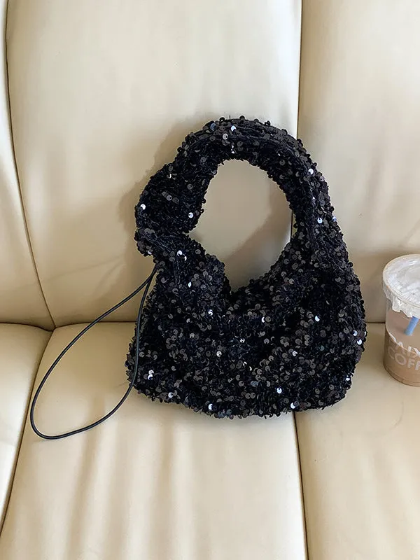 Drawstring Pleated Sequined Handbags Shoulder Bags