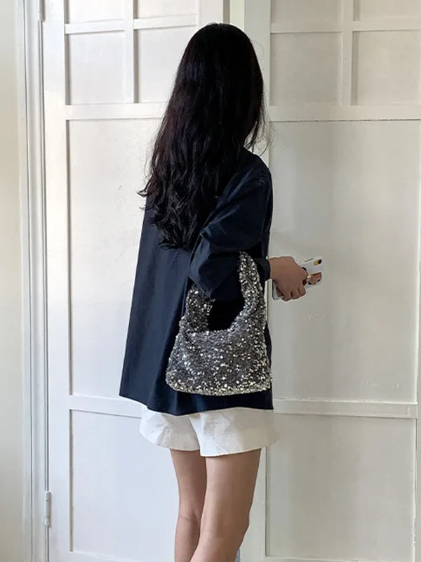 Drawstring Pleated Sequined Handbags Shoulder Bags