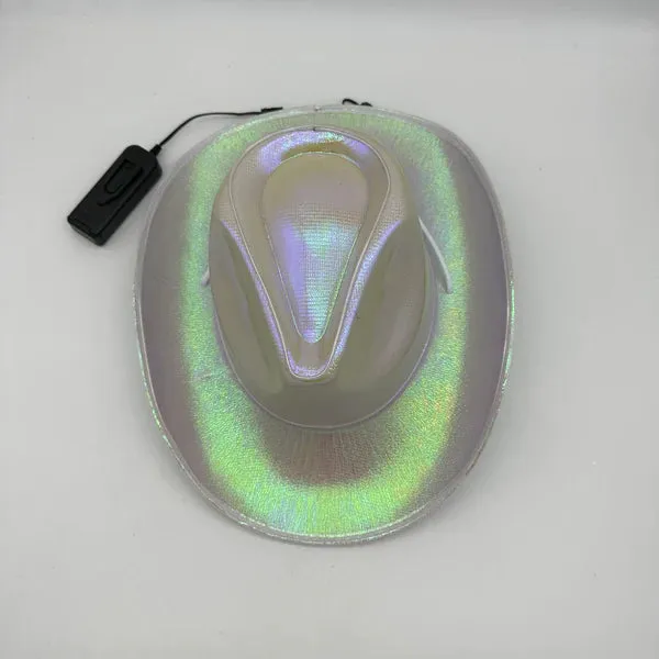 EL WIRE Light Up Iridescent Space White Cowboy Hat - Pack of 12 Hats