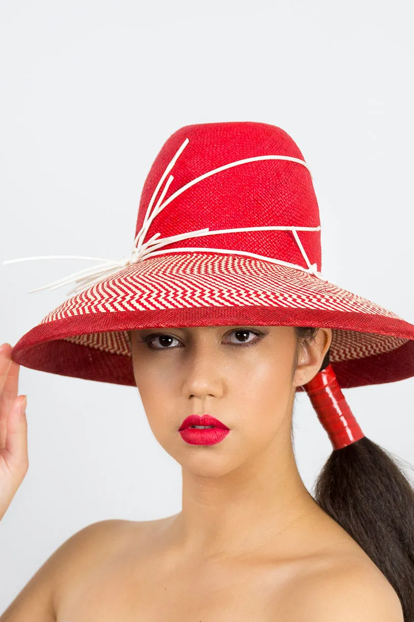 EMILY; Red and Cream Dior Style Hat